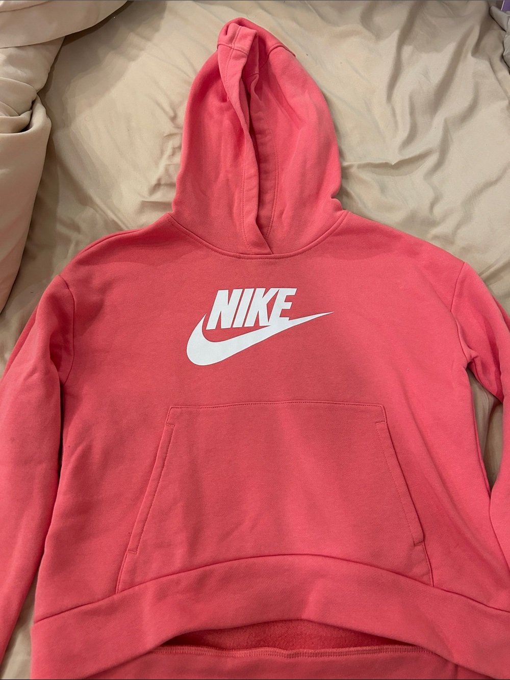 Nike Coral Pink Logo Pullover Cropped Hoodie